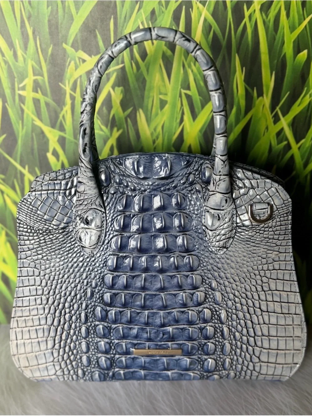 Brahmin Rosetta Bellbottom Blue Ombre Leather Satchel NWT
